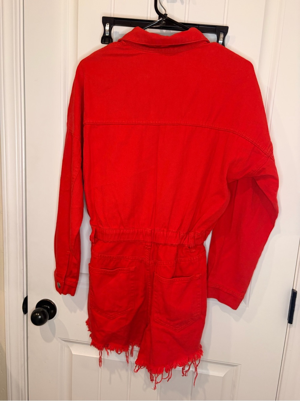 Women’s Red Distressed Button-Front Romper - Picture 7 of 7